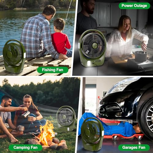 45000mAh Large Battery Operated Camping Fan with 3 Way Lights | 11-inch High Velocity Rechargeable, Cordless Floor Fan with Display, Remote & Timer, Hurricane, Grage, BBQ