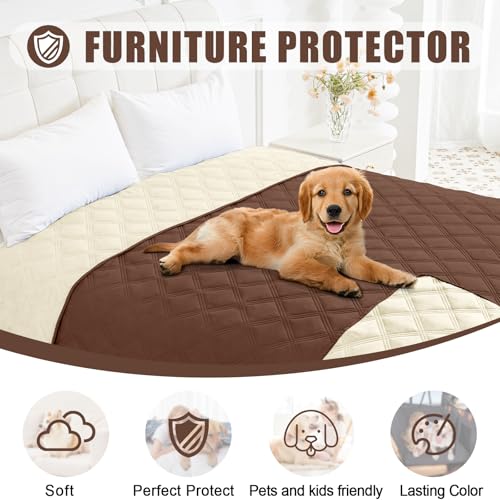 Smiry Waterproof Dog Bed Cover Blanket 68x82, Soft Reversible Pet Blanket, Washable Leakproof Cats Dogs Couch Cover for Sofa, Couch, Furniture, Brown/Beige - color: Brown/Beige, size: 68x82 Inch