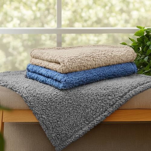Luciphia 1 Pack 3 Calming Dog Blanket Fluffy Premium Fleece Pet Blankets Soft Sherpa Throw for Dogs Puppy Cat Grey/Beige/HazeBlue Large (41" x31") - color: Grey/Beige/Hazeblue, size: Large (Pack of 3)