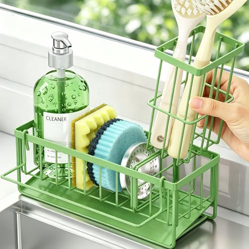 Sponge Holder for Kitchen Sink, Kitchen Sink Caddy, Kitchen Sink Sponge Holder, Dish Sponge Holder, Kitchen Sink Organizer for Sponge, Dish Brush, Scrubber(9.65" x 3.74" x 6.3", Avocado) - color: Avocado