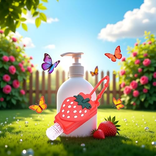 Strawberry Empty Travel Hand Sanitizer Bottle, Silicone Sleeve Refillable Empty Squeeze Leakproof Flip Cap Keychain, Hand Soap Holder Cosmetic Containers, Refillable Portable Travel Containers