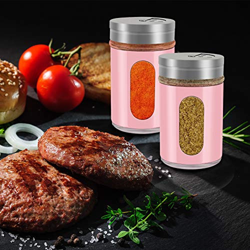Accmor 2pcs Salt and Pepper Shakers,Stainless Steel Shaker for Salt Powder Sugar Cinnamon Pepper, Spice Dispenser with Adjustable Pour Holes,Pink - color: Pink