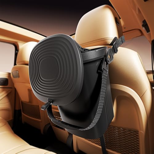 Waretary Trash Can for Car Garbage: Leakproof Silicone Car Waste Bin w/Lid for Drivers and Passengers; 2 Gallon Garbage Container for Vehicle, Sedan, SUV, Van, MPV & Truck (Black) - color: Black