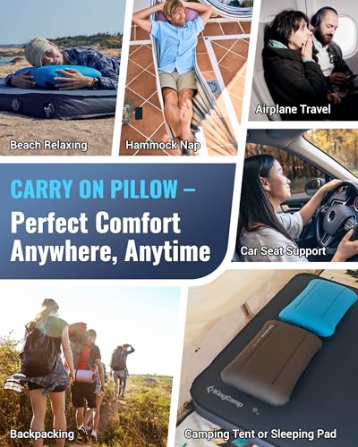 KingCamp Large Camping Pillow, Hybrid Inflatable Pillow with Soft Washable Foam Cover, Quiet Camp Pillow for Side Sleepers, Car Camping, Travel & Backpacking - color: Dark Grey