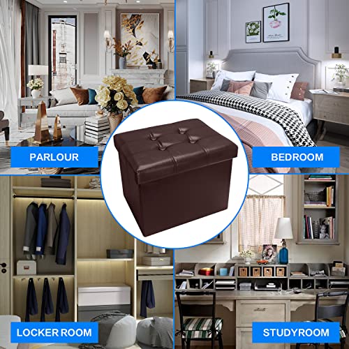 Bsketa Storage Ottoman, Folding Foot Stool with Thicker Foam Padded Seat Small Leather Storage Ottoman Bench Foot Rest for Living Room Foldable Coffee Table 17x13x13in,Brown - color: Brown