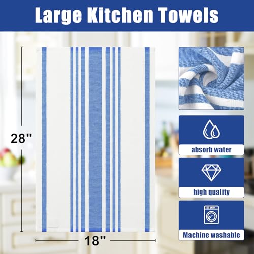 Homaxy Premium Kitchen Towels 18”x 28”, Large Cotton 380 GSM Kitchen Hand Towels, Stripe and Terry Dish Towel, Highly Absorbent Tea Towel Set with Hanging Loop, 8 Pack, Blueberry - color: Blueberry Stripe, style: 8-pack