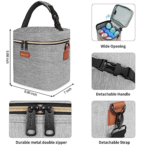 Mancro Baby Bottle Bag with Insulated Cooler, Fits 6 Baby Bottles Up to 9 Ounce with Ice Pack, Breastmilk Cooler Bag with Adjustable Shoulder Strap for Easy Carrying, Grey - color: Grey