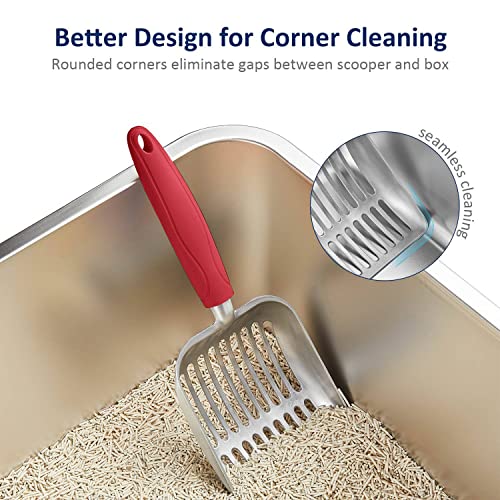 WePet Cat Litter Scoop, Aluminum Alloy Sifter, Kitty Metal Scooper, Deep Shovel, Long Handle, Poop Sifting, Kitten Pooper Lifter, Durable, Heavy Duty, for Litter Box - color: FLAT Aluminum \ #08 Red Handle, size: Small