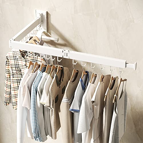 BOQORAD Wall Mounted Clothes Hanger Rack, Clothes Drying Rack,Laundry Drying Rack,Collapsible Clothes Rack Wall Mount, Retractable Drying Rack Clothing,can Fold Upward & Left & Right,White Color - size: Plus-White