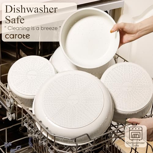 CAROTE 33pcs Pots and Pans Non Stick, Cookware Sets Detachable Handle, Induction Kitchen Pots and Pans, NonStick Cooking Set, Oven/Dishwasher/Fridge Safe, Space Saving - color: Cream White, size: 33 Piece