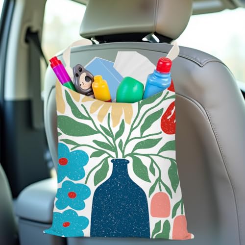 Boho Flower Car Trash Can, Car Trash Bag Hanging, Waterproof Cars Back Seat Hanging Organizer and Storage Trash Bags for Vehicle Travelling Camping - color: Flower09