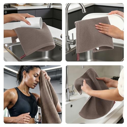 REDKISS 100% Cotton Waffle Weave Bath Towels 4 Pack - 27.5x55 Inches| Lightweight, Quick Dry & Highly Absorbent,Perfect for Spa, Gym, Travel, Guest Bathroom-Brown - color: Brown