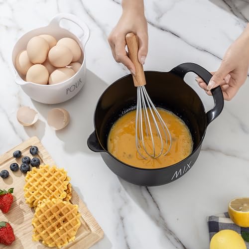 Rae Dunn Non-Slip Mixing Bowls - 4 Piece Nesting Plastic Mixing Bowl Set with Pour Spouts and Handles-Measurement Markings (Black) - color: Black