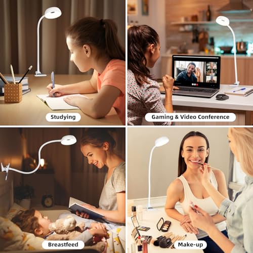 LiFMIRA Clip on Light, LED Reading Light for Beds Headboards, Flexible Clip on Lamp with Clamp,3 Color Modes & 10 Brightness Eye-Friendly Book Light Reading Light for Books in Bed Bedside Desks White - color: White