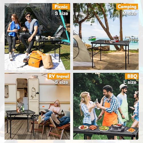 GREGIN Camping Table with Mesh Desktop, Lightweight & Portable Folding Grill Table, Height Adjustable Metal Outdoor Table for Camp, Cooking, BBQ, RV, Picnic-3 FT Black - size: M: 35.43"L x 23.62"W x 16.5"H/26"H