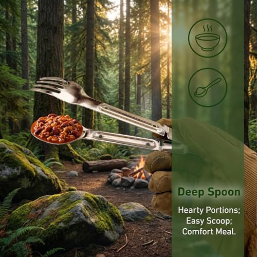 3-in-1 Camping Utensil Set with Spoon, Fork, Stainless Steel, Combining a Spoon and Fork into Portable Cooking Tongs, Lightweight Suitable for Campers, Hikers, and Explorers (2 Pack) - size: 2PK