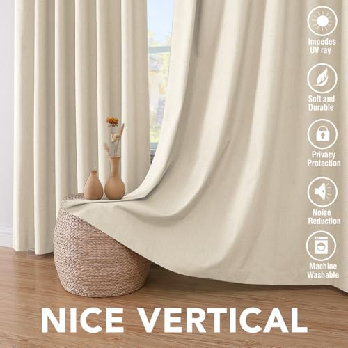 H.VERSAILTEX Linen Look 100% Blackout Curtains for Bedroom Full Light Blocking Rod Pocket Linen Textured Thick Window Curtain Drapes with White Backing 2 Panels, 42" W x 45" L, Bleached Sand - color: Bleached Sand, size: 42"W x 45"L (Pack of 2)