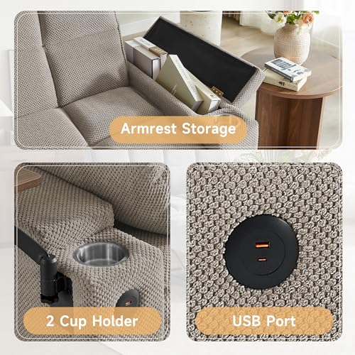 oaaktu 65'' Convertible Sleeper Sofa Bed,Extra Thick Cushion Polka dot Velvet Pull Out Futon Couch with Storage handrails & Rotating Side Tables,Convertible Sofa Couch for Living Room,RV (07S-Khaki) - color: 07s-khaki