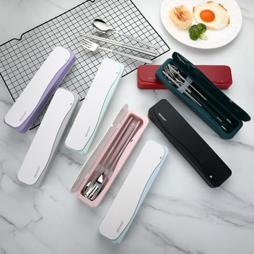 DEVICO Travel Utensils With Case, 18/8 Stainless Steel Camping Utensils, Reusable Portable Silverware Cutlery Set For Lunch Box, Include Fork Spoon Chopsticks - color: Gray