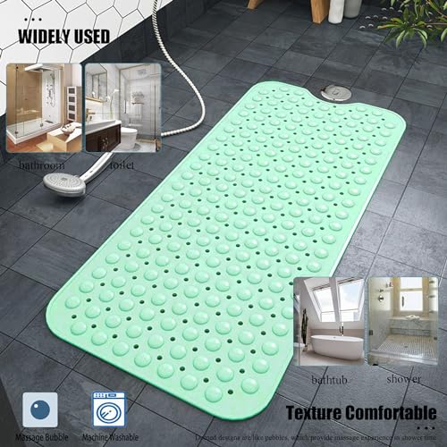 Bathtub and Shower Mats, Extra Long Non-Slip Bath Mat 39 x 16 Inch, Machine Washable Bath Tub Mat with Suction Cups & Drain Holes for Bathroom, Green - color: Green, size: 40" x 16" (Rectangular)