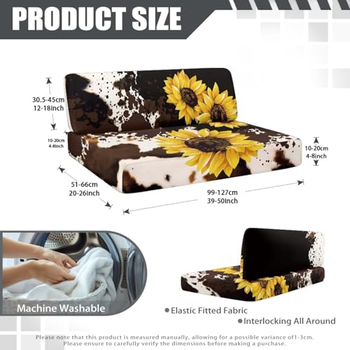 Cow Print Sunflower RV Dinette Cushion Covers 2 Pack RV Replacement Stretch Sofa Seat Slipcovers Universal Comfortable Camper Cushion Slipcover RV Accessories for Inside - color: Cow Print Sunflower