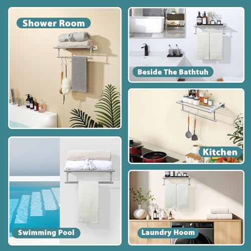 Alise 16 Inch Towel Racks for Bathroom, Towel Rack Wall Mounted with Tower Bars, SUS 304 Stainless Steel Bathroom Shelf, Heavy Duty Hand Towel Holder (Brushed Nickel) - color: Brushed Nickel, size: 16-Inch