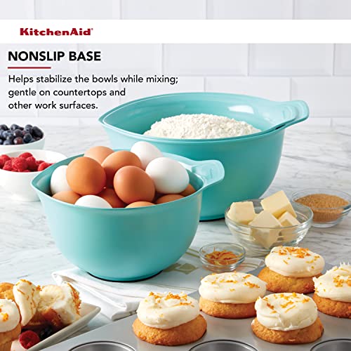KitchenAid Universal Nesting Plastic Mixing Bowls with Non Slip Base and Pour Spout, Dishwasher Safe, Set Of 3, 2.5 quart, 3.5 quart and 4.5 quart, Aqua Sky - color: Aqua Sky, size: Set of 3
