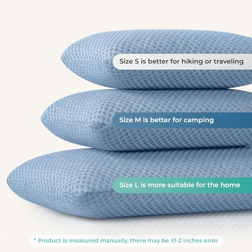 Travel Pillow Memory Foam Pillows, Camping Pillow-Compressible Medium Firm, Breathable Cover, Ideal Backpacking Hiking, Bed Pillows, Airplane and Car (Blue, M) - color: Blue, size: M-17.7*11.8in