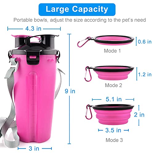 Guardians Dog Travel Water Bottle Collapsible Bowls, 2 in 1 Pet Food Container with Collapse Bowls, Outdoor Portable Water Bowls for Walking, Traveling, Camping and Hiking (Pink) - color: Pink