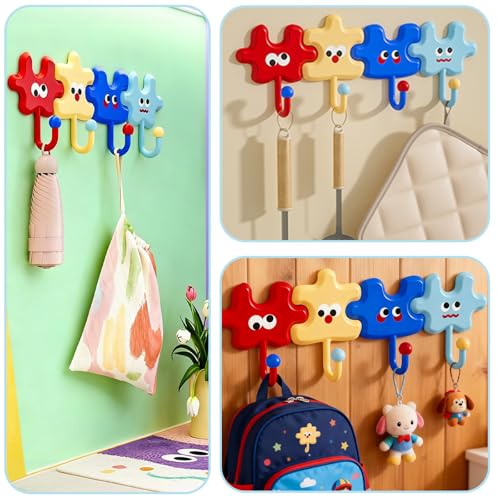 Dopamine Cartoon Puzzle Adhesive Wall Hooks, Cute Strong Hold Hooks for Bathroom Kitchen Entryway