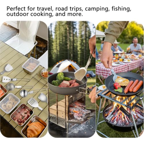 6Pcs Camping Cooking Utensil Set,Camp Kitchen Utensil Set,Stainless Steel Portable Folding Outdoor Cooking Utensil for RV Car,Tent Campers,Outdoor Picnics BBQ