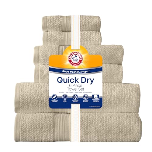 Arm & Hammer Quick Dry Bath Towel Set, 6 Piece, Khaki - color: Khaki