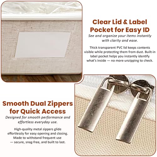 Large Under Bed Storage, 2 Pack Under Bed Storage Containers with Clear Cover, Reinforced Handles and Label Pocket for Dorms, Clothes, Shoes, Blankets, Linens, Only Needs 6" of Clearance