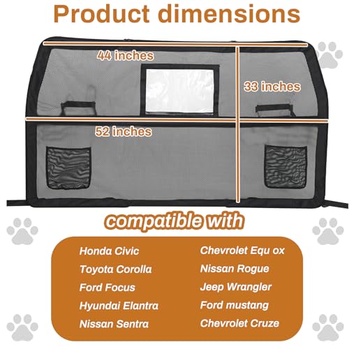 52" Wide Dog Car Barrier with Window & Steel Frame, Universal Fit for Cars, Sedans,SUVs,and Trucks, Car Barrier for Escape-Proof, Vehicle Gate for Dog Travel - size: Medium 52"*33"