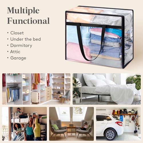 Lifewit 4 Pack Clear Clothes Storage Bags, 45L Plastic Blanket Storage Bag, Vinyl Foldable Moving Bags with Zipper, Closet Organizers and Storage Containers for Bedding, Duvet, Comforter - size: 45L