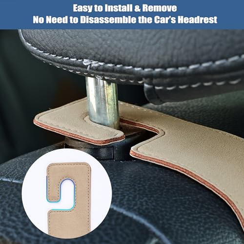 Amooca Car Seat Back Hook Universal Auto Storage Hanger Suede with Metal Car Seat Organizer for Handbag Purse Coat Umbrellas Grocery Bags 2 Pack Beige - color: Beige