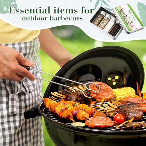 Reallnaive 6 Sets Mini Travel Spice Kit Camping Spice Seasoning Kit with 4 Jar Camping Container Portable Mini Metal Condiment Bottle Labels Sticker Funnel for Travel Kitchen Outdoor Picnic BBQ