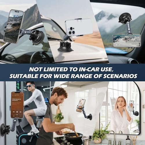 Universal Car Phone Mount, with 25mm Ball Magic Arm and 360° Rotation Phone Holder, Suction Cup Windshield & Dashboard Mount, for iPhone/Samsung/Android, Fits Phone Width 2.56-3.74"(KPS-10) - color: KPS-10