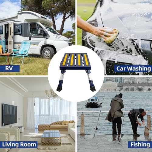 Homeon Wheels RV Step Stool, Portable Folding Aluminum Platform with Anti-Slip Surface and Handles, Adjustable Height Safety Step, Heavy-Duty Design for Camping, Travel Trailer, Truck, Blue - color: Blue