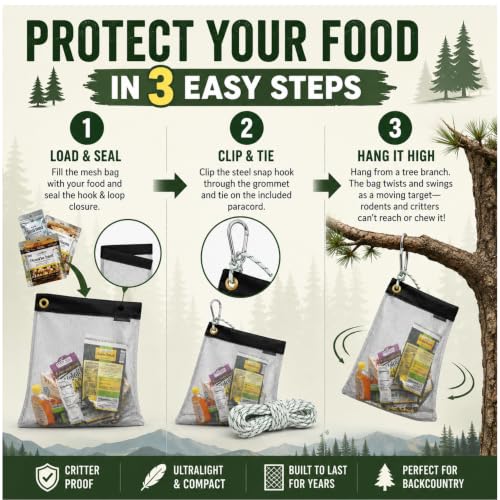 RATSACK The Ultralight Camping Bundle- Rodent Proof Dry Bag for Backpacking - Bear Bag Food Storage for Camping with Coghlans Odor Proof & Waterproof Bag, Survival Utility Rope and Carabiner (Large) - size: Large