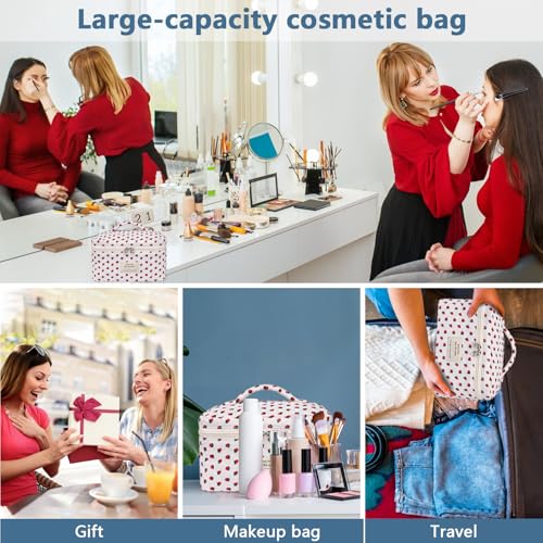 Gosect Large Makeup Bag, Cute Cosmetic Bag for Women Girls, Floral Coquette Aesthetic Toiletry Bag, Travel Make Up Organizer Bag (Strawberry) - color: 038Strawberry