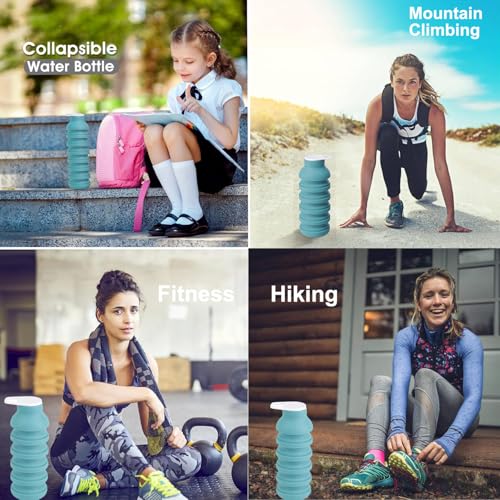 Collapsible Silicone Water Bottle – Foldable Travel Water Bottle Leakproof, BPA Free, Portable & Space-Saving – Perfect for Gym, Hiking,Travel(carabiner and cleaning brush),Light green - color: Lightgreen