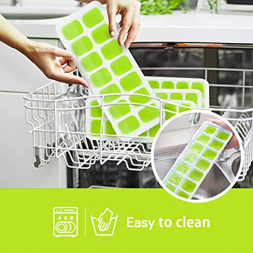 Ice Cube Trays 4 Pack, Airabc Silicone Ice Cube Trays with Removable Lid, Easy-Release Flexible 14-cube Ice Trays, LFGB Certified and BPA Free, Stackable Ice Trays with Covers for Cocktail, Freezer - color: Green