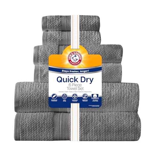 Arm & Hammer Quick Dry Bath Towel Set, 6 Piece, Grey - color: Grey