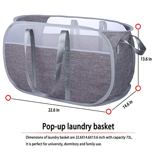 Pop Up Laundry Hamper,with Durable Handles collapsible laundry basket,Easy to Open and Fold for college Dorm,kids room,travel (blue+gray)… - color: blue+gray