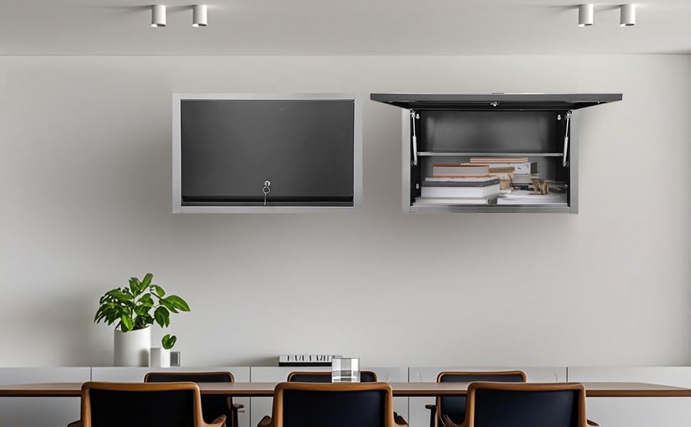 JZD Metal Wall Cabinet with Removable Shelf, Lockable Hanging Cabinet with Up Flip Door, for Kitchen Warehouse Utility Room Garage - size: L-01