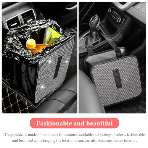 Car Foldable Trash Can, Bling Rhinestone Oxford Garbage Container Hanging Waterproof Organizer, Mini Crystal Dustbin Waste Basket Leakproof Trash Bin for Car Office Kitchen (AB) - color: AB