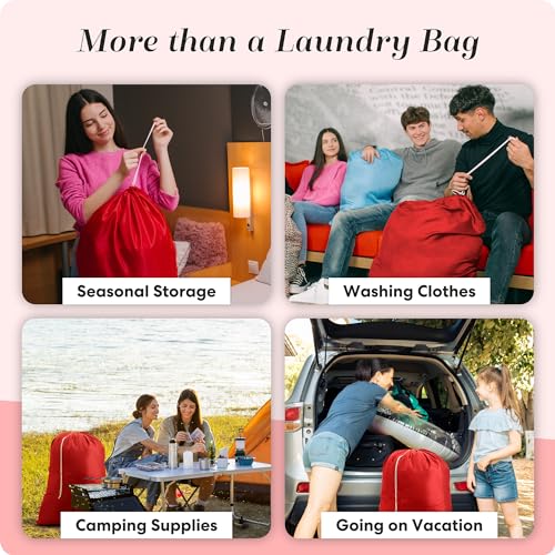 Nylon Laundry Bag - Locking Drawstring Closure and Machine Washable. These Bags will Fit a Laundry Basket or Hamper and Strong Enough to Carry up to Three Loads of Clothes. (Red) - color: Red, size: 22" x 32"