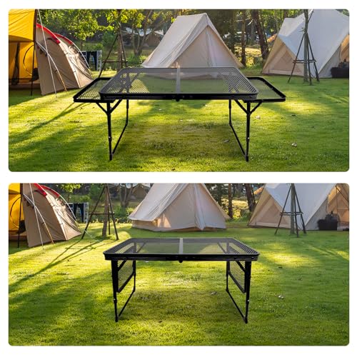 BRIAN & DANY Folding Grill Table Camping Table, Metal Portable Picnic Table, Lightweight Height Adjustable Foldable Table for Outdoor, Black, 40.16"x15.7"x11.8/14.9" - size: 3.2x1.3FT