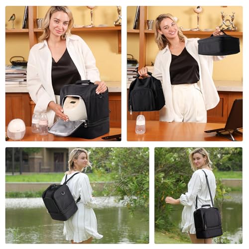NCVI Breast Pump Bag, Double Layer Removable Pump Bag for Spectra S1, S2, Medela, Breast Pump Backpack with Ice Pack, Insulated Breast Milk Cooler Bag for Working Nursing Moms, Black - color: Black